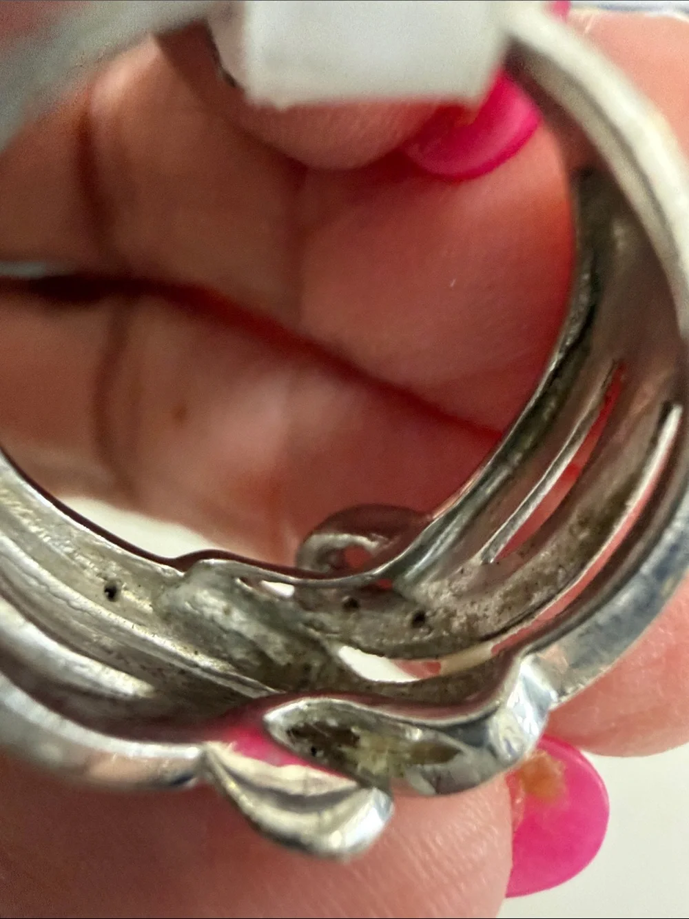 Sterling Silver Black and Silver Twisted Dome Ring with Diamond chips, size 7